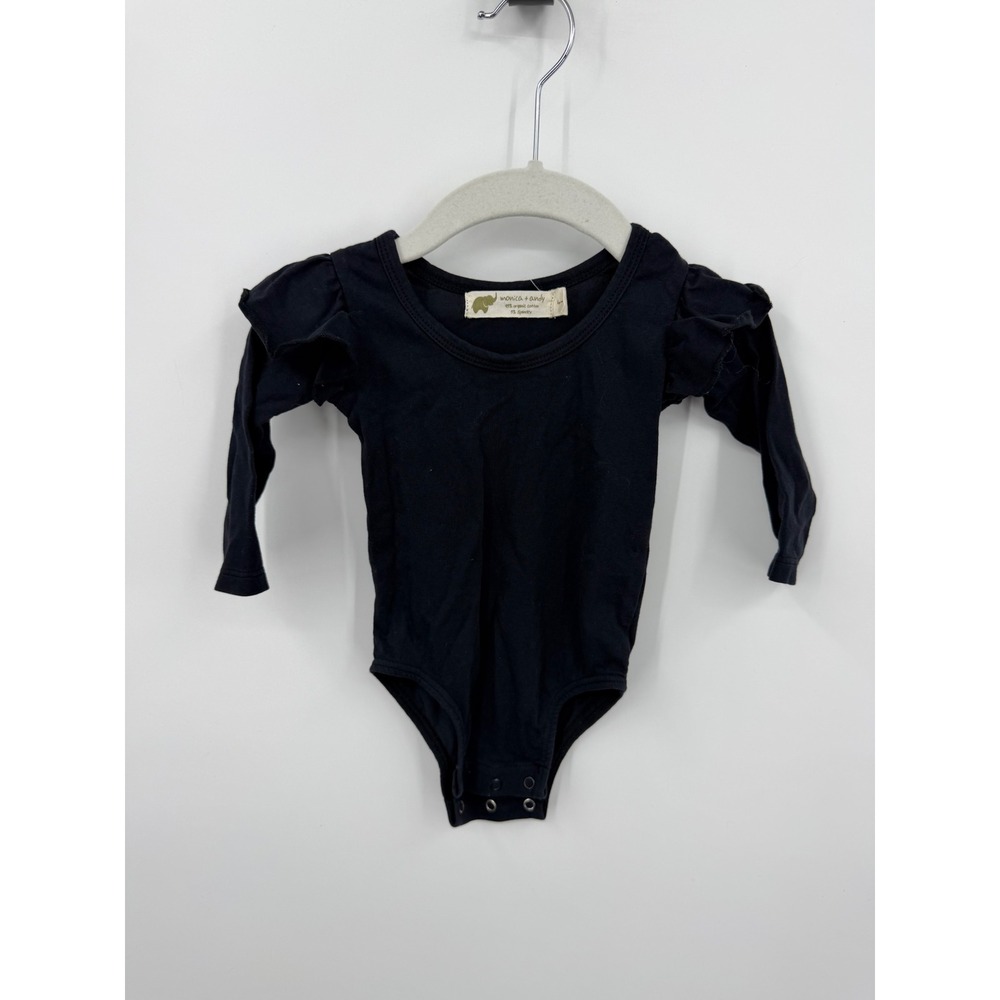 Monica + Andy Ruffle Shoulder Baby 6-9M Black‎ Organic Cotton Long Sleeve